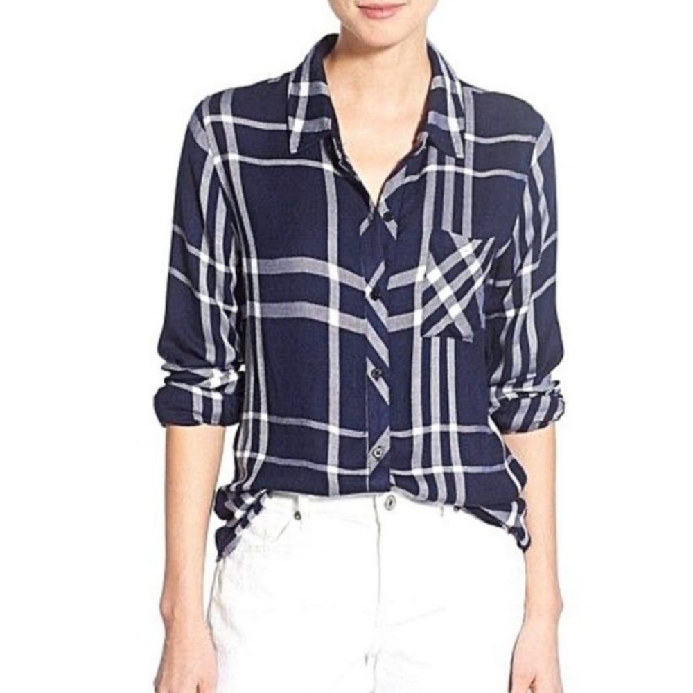 Rails Shirt Hunter Navy White Plaid Flannel